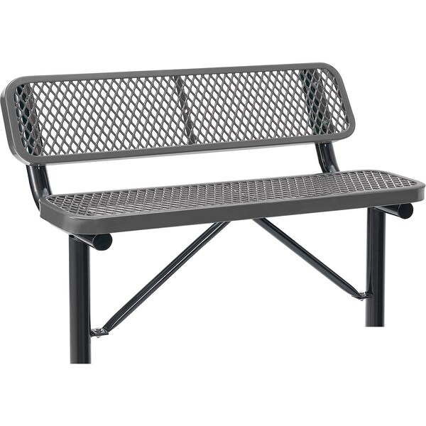 Global Industrial 4ft Outdoor Steel Bench w/ Backrest, Expanded Metal, In Ground Mount, Gray 695743IGY - main